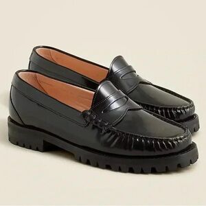 J.Crew Classic Winona lug-sole loafers in black spazzolato leather - NEW IN BOX